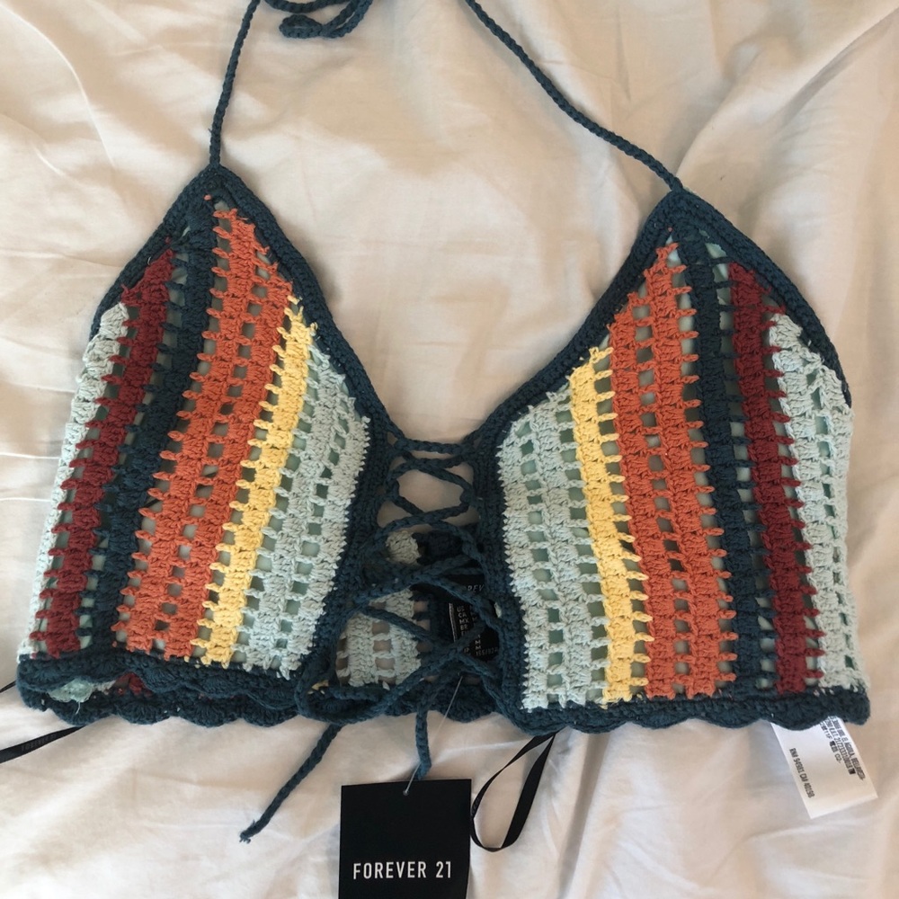 Multi color crochet halter crop top